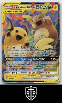 Pokemon - Raichu & Alolan Raichu GX 54/236 Unified Minds - Holo GX Rare - NM - Image 1
