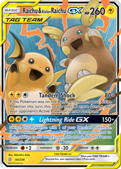 Pokemon - Raichu & Alolan Raichu GX 54/236 Unified Minds - Holo GX Rare - NM - Image 4