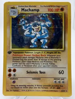 Pokemon Machamp 8/102 1st Edition Holo Base Set WOTC Vintage Rare Pokemon Card - Image 1