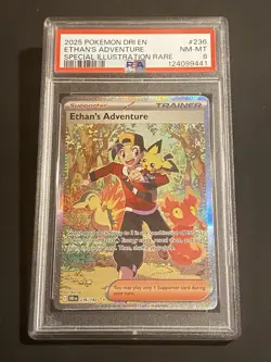 2025 POKEMON DESTINED RIVALS SPECIAL ILLUSTRATION RARE ETHAN'S ADVENTURE PSA 8 - Image 1