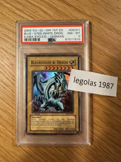 Yu-gi-oh! Blue Eyes White Dragon SKE-001 Super Rare 1st Edition NM Psa 8 Deutsch - Image 1