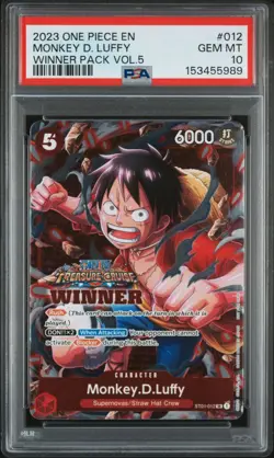 2023 ONE PIECE PROMOS WINNER PACK VOL.5 PROMO STAMP #012 MONKEY D. LUFFY PSA 10 - Image 1