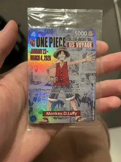 One Piece P-055 Monkey D. Luffy U.S. Voyage College Basketball Promo Card-SEALED - Image 1