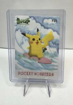 1998 Bandai Japanese “Pocket Monsters” Card #01 – Surfing Pikachu - Image 1