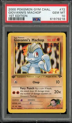 PSA 10 Giovanni's Machop 1st Edition Gym Challenge 72/132 Pokemon Card - Image 1
