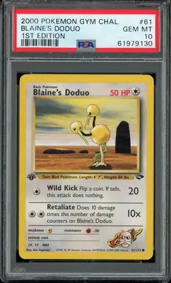 PSA 10 Blaine's Doduo 1st Edition Gym Challenge 61/132 Pokemon Card - Image 1