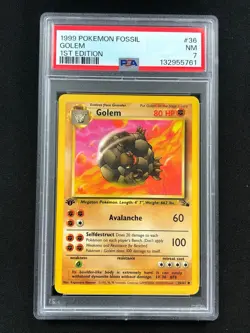 Pokemon 2000 Golem 1st 36/62 Fossil PSA 7 - Image 1