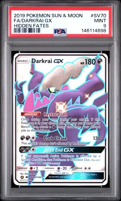 PSA 9 - 2019 Pokemon Hidden Fates Darkrai GX #SV70 - Shiny Vault Holo - Image 1