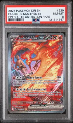 2025 POKEMON DRI SPECIAL ILLUSTRATION RARE #229 TEAM ROCKET'S MOLTRES EX PSA 8 - Image 1