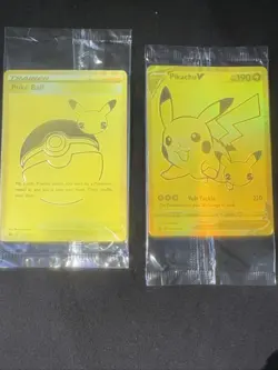 Pikachu V Gold and Pokeball SWSH145/SWSH146 Pokemon TCG Celebrations Sealed!! - Image 1