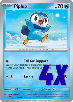 Pokemon Playset x4 - Piplup 027/094 - Phantasmal Flames Regular x4 NM - Image 1