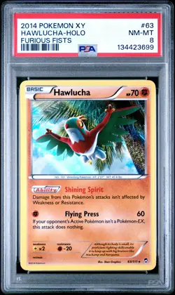 2014 Pokemon Xy Furious Fists #63 Hawlucha-Holo Furious Fists PSA 8 - Image 1