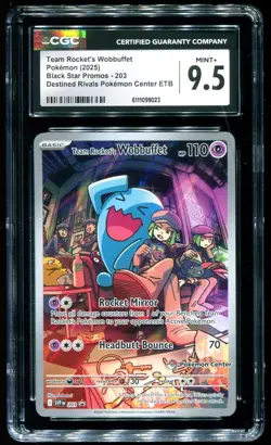 CGC 9.5 Team Rocket's Wobbuffet Destined Rivals Pokemon Center ETB Pokemon #203 - Image 1
