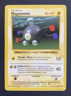 Magnemite 53/102 Base Set Card 40 HP Wizards of the Coast 1999 Shadowless - Image 1