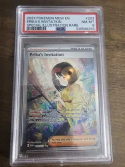 2023 POKEMON MEW EN-151 SPECIAL ILLUSTRATION RARE #203 ERIKA'S INVITATION PSA 8 - Image 1