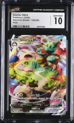 CGC GEM MINT 10 Snorlax VMAX 2020 Sword & Shield #142/202 Holo Pokemon - Image 1