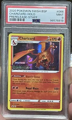 PSA 9 MINT CHARIZARD Pokemon Vivid Voltage STAFF Prerelease Holo Promo SWSH066 - Image 1