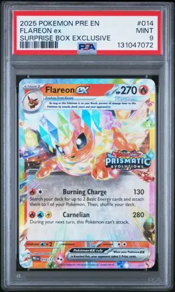 2025 Pokemon Prismatic Evolutions Flareon ex Stamped 014/131 PSA 9 - Image 1