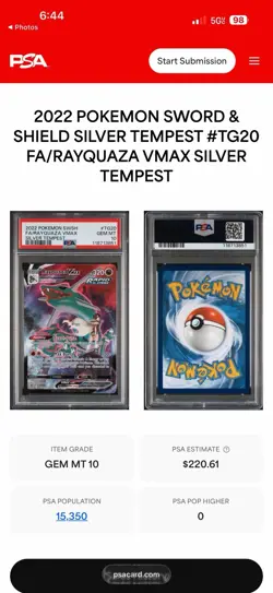 Pokemon TCG Rayquaza VMAX TG20/TG30 Swsh12: Silver Tempest Alt Art Card PSA 10 - Image 3