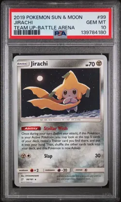 2019 POKEMON SUN & MOON TEAM UP 99/181 JIRACHI BATTLE ARENA - PSA 10 - Image 1