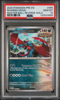Pokemon PSA 10 GEM MINT Roaring Moon 065/131 PRE EN Master Ball Reverse - Image 1