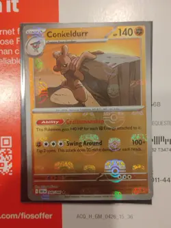 Pokemon Conkeldurr 049/086 (Master Ball Pattern) Sv: Black Bolt Reverse Holo NM+ - Image 1