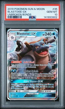 2019 Pokemon Sun and Moon Blastoise Gx Unbroken Bonds #35 PSA 10 Gem Mint - Image 1