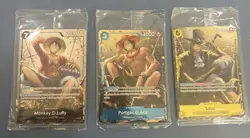 One Piece OP13 - Set of 3 Sealed PromoCards - Luffy, Ace, Sabo - Image 1