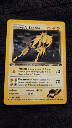 Pokemon TCG Team Rocket 1st Ed Rocket's Zapdos 15/132 Holo (Gym Challenge) - Image 1