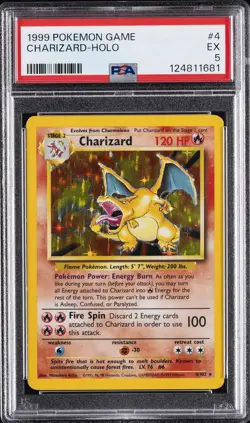 1999 POKEMON BASE SET UNLIMITED #4 CHARIZARD-HOLO PSA 5 - Image 1