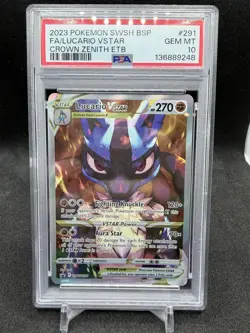 PSA 10 GEM MINT Lucario VSTAR Promo SWSH291 Crown Zenith ETB Pokemon Card - Image 1