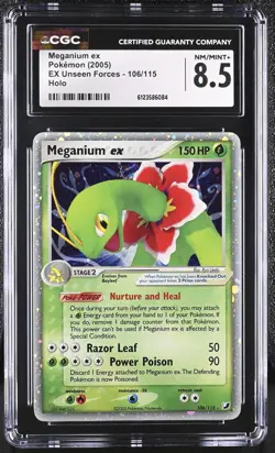 CGC 8.5 Meganium ex 2005 EX Unseen Forces 106/115 Holo Pokemon Card - Image 1