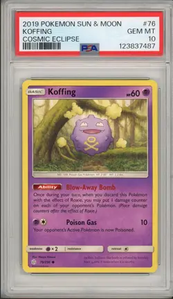 2019 Pokemon Sun & Moon Cosmic Eclipse Koffing #76 PSA 10 Pop 1 - Image 1