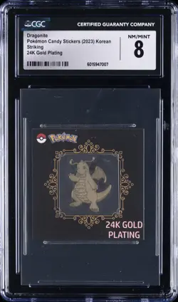 2023 POKEMON CANDY STICKERS KOREAN STRIKING 24K GOLD PLATING DRAGONITE CGC 8 - Image 1