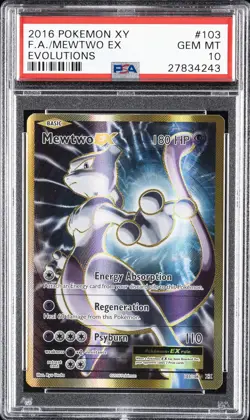 2016 POKEMON XY EVOLUTIONS #103 FULL ART/MEWTWO EX PSA 10 - Image 1
