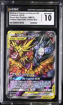 CGC 10 MOLTRES & ZAPDOS & ARTICUNO GX SM210 HIDDEN FATES ETB PROMO GEM MINT - Image 1