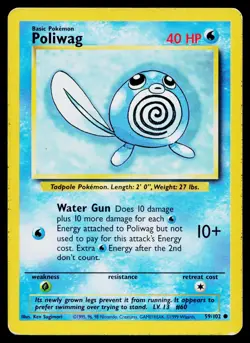 Poliwag 59/102 Common Base Set Unlimited Pokemon Heavily Played - Image 1