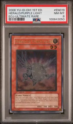 2006 YU-GI-OH! EOJ-ENEMY OF JUSTICE #EN019 HERALD OF PURPLE LIGHT PSA 8 - Image 1