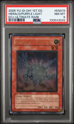 2006 YU-GI-OH! EOJ-ENEMY OF JUSTICE #EN019 HERALD OF PURPLE LIGHT PSA 8 - Image 1