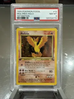 1999 Pokemon TCG Fossil 1st Edition Moltres Holo Card PSA 8 - Image 1