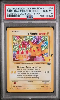 2021 Pokemon Celebrations Birthday Pikachu Holo Black Star #24 PSA 10 GEM MINT - Image 1