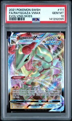 2021 Pokemon Sword & Shield Evolving Skies #111 Fa/Rayquaza Vmax PSA 10 - Image 1