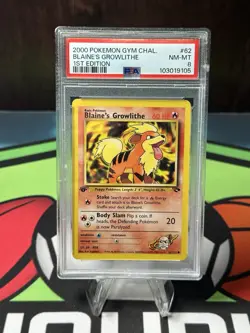 PSA 8 NM-MINT 2000 Pokemon Gym Challenge #62 Blaine's Growlithe 1st Edition !!! - Image 1