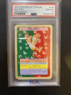 Moltres Top Sun PSA10 Green Back Pokemon Card 28 World Wide Edition Rare - Image 1