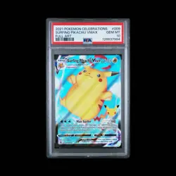 PSA 10 SURFING PIKACHU VMAX 2021 POKEMON CELEBRATIONS #009 FULL ART - Image 1