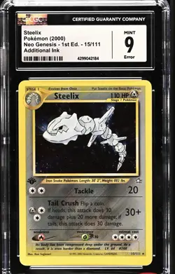 Pokemon Neo Genesis Steelix 1st Edition Holo Rare 2000 Additional Ink ErrorCGC9 - Image 1