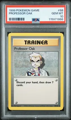 1999 POKEMON GAME 88 PROFESSOR OAK TRAINER PSA 10 GEM MINT BASE SET UNLIMITED - Image 1