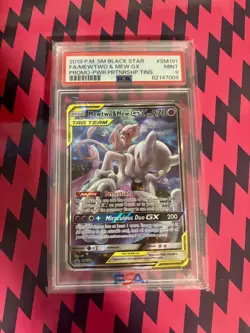 POKEMON 2019 FA/MEWTWO & MEW GX PWR.PRTNRS.TINS SM BLACK STAR PROMO #SM191 PSA 9 - Image 1