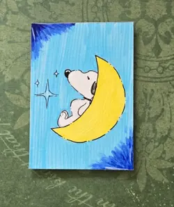 ACEO Original Acrylic Homemade Recycled Art Card Dog Cartoon Painting 2.5 X 3.5 - Image 1