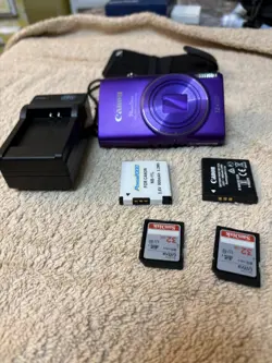 canon Power Shot ELPH … 360 HS with case, charger, 4 batteries &2 cards - Image 1